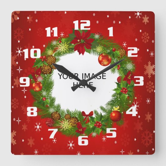 Upload een Foto Creëer uw eigen Aangepaste Kerstmi Vierkante Klok (Voorkant)