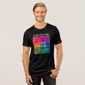 Upload je eigen foto Mannen trend Solid Black Tri-Blend Shirt (Voorkant volledig)