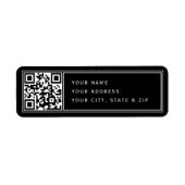 Upload je eigen QR-code Zwart retouradres Etiket (Voorkant)