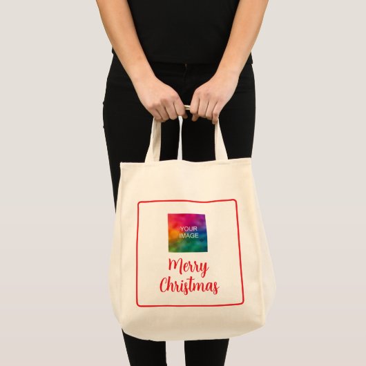 Upload je foto of zakelijke Logo Vrolijk Kerstfees Tote Bag (Voorkant (product))