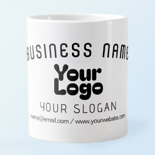 Upload Logo Retro-Modern Wit & Zwart (bewerkbaar) Extra Grote Beker