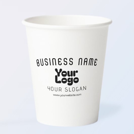 Upload Logo Retro-Modern Wit & Zwart (bewerkbaar) Papieren Bekers