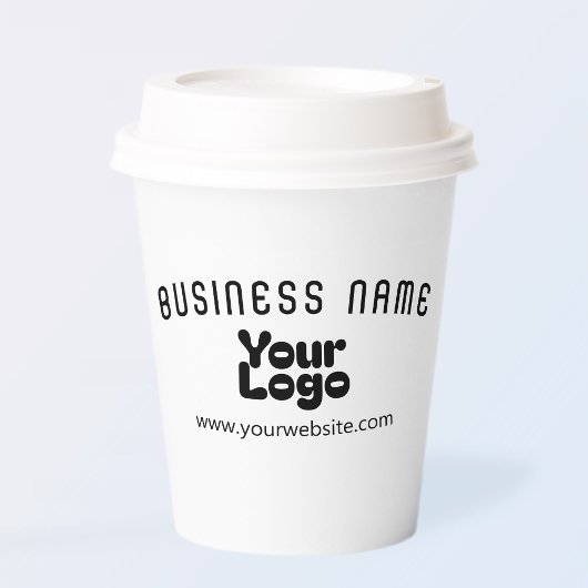 Upload Logo Retro-Modern Wit & Zwart (bewerkbaar) Papieren Bekers