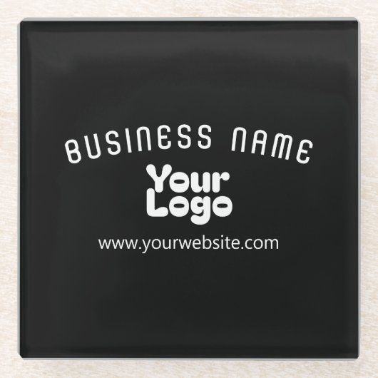 Upload Logo Retro-Modern Zwart-wit (bewerkbaar) Glazen Onderzetter (Voorkant)