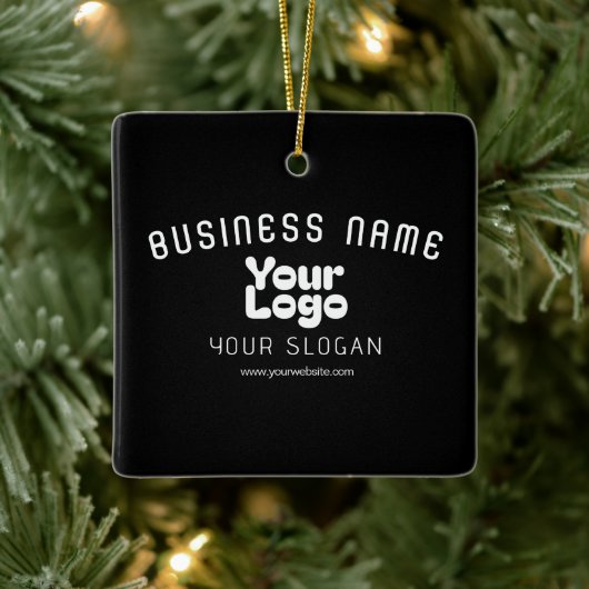 Upload Logo Retro-Modern Zwart-wit (bewerkbaar) Keramisch Ornament (Boom)