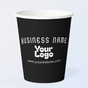 Upload Logo Retro-Modern Zwart-wit (bewerkbaar) Papieren Bekers