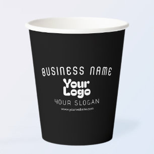 Upload Logo Retro-Modern Zwart-wit (bewerkbaar) Papieren Bekers