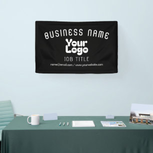 Upload Logo Retro-Moderne Zwart & Wit (bewerkbaar) Spandoek