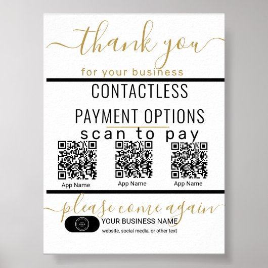 Upload QR-codes & logo 3 betaalapps zwart & wit Poster (Voorkant)