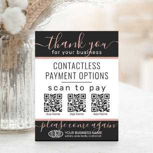 Upload QR Codes & Logo 3 Betalen Apps Roze & Zwart Reclamebord Met Voetstuk