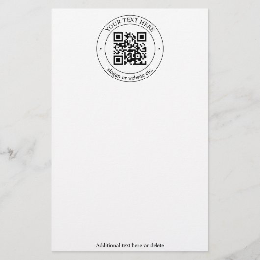 Upload uw eigen QR-code en aanpasbare tekst Briefpapier (Voorkant)
