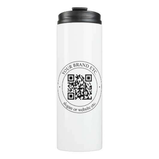 Upload uw eigen QR-code en  tekst Thermosbeker (Voorkant)
