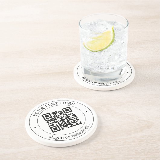 Upload uw eigen QR-code en  tekst Zandsteen Onderzetter (Zijkant)