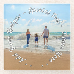 Upload uw familiefoto glas coaster voeg tekst toe glazen onderzetter