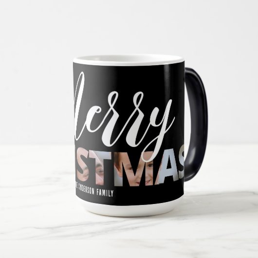 Upload uw foto in tekst Merry Christmas Magische Mok (Voorkant rechts)