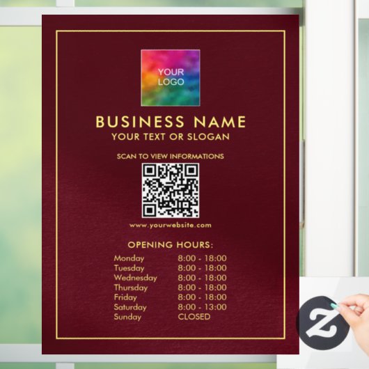 Upload uw Logo QR code Sjabloon openingstijden Raamsticker (Huis)