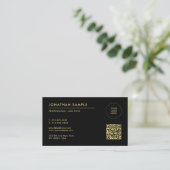 Upload uw Logo Sjabloon QR-code Zwart & Goud Visitekaartje (Staand voorkant)