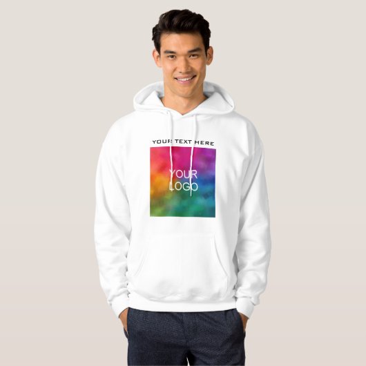Upload Voeg hier uw bedrijf Logo Mannen wit toe Hoodie (Voorkant volledig)