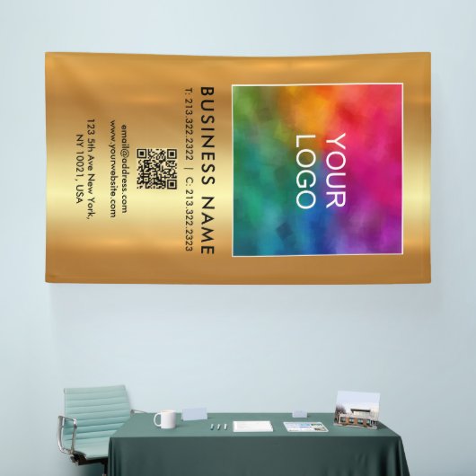 Upload Your Company Logo QR Code Vertical Large Spandoek (Beurs)