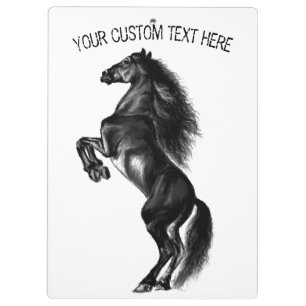 Upright Black Wild Horse - Black and White Tekenin Klembord