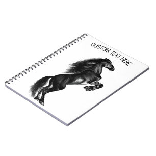Upright Black Wild Horse - Black and White Tekenin Notitieboek