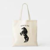 Upright Black Wild Horse - Black and White Tekenin Tote Bag (Achterkant)