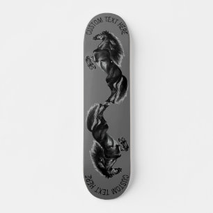 Upright Black Wild Horse - Black & White Drawing Skateboard