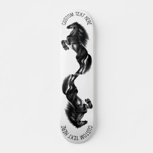 Upright Black Wild Horse - Black & White Tekening Skateboard