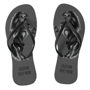 Upright Black Wild Horse - Black & White Tekening Teenslippers