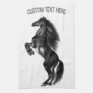 Upright Black Wild Horse Kitchen Towel Jouw tekst Theedoek