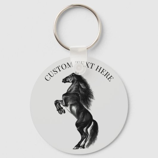 Upright Black Wild Horse Sleutelhanger Custom Text (Voorkant)