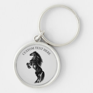Upright Black Wild Horse Sleutelhanger Custom Text