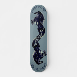 Upright Black Wild Horses Drawing Add Text/Color Skateboard