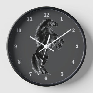 Upright Black Wilde Horse Wall Clock Gift