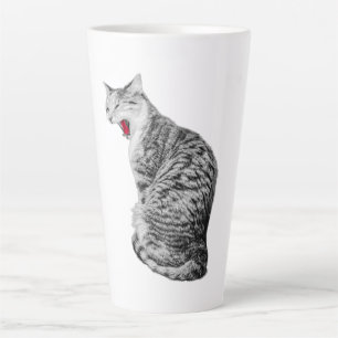 Upright Yawning Tabby Cat Monochrome Art Mok