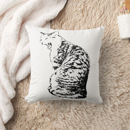 Upright Yawning Tabby Cat Monochrome Sierkussen (Deken)