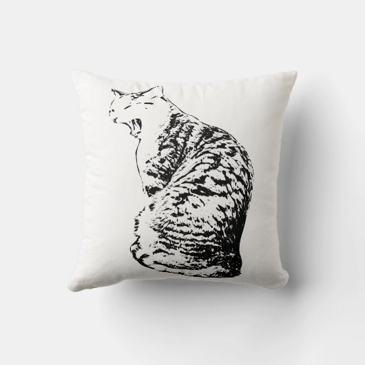 Upright Yawning Tabby Cat Monochrome Sierkussen (Achterkant)