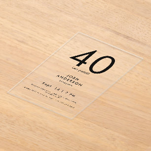 Upscale 40e verjaardagsfeest acryl uitnodigingen