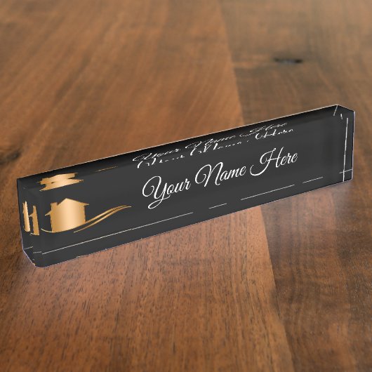 Upscale-accessoire voor de vastgoeddesk naambordje (Zijkant)