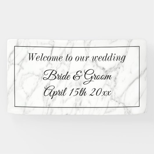 Upscale bruiloft aangepaste witte marmeren welkoms spandoek (Horizontaal)