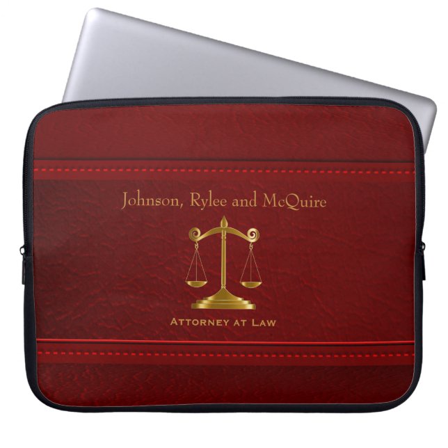 Upscale Deep Red Leather - ⚖ Attorney Design Laptop Sleeve (Voorkant)