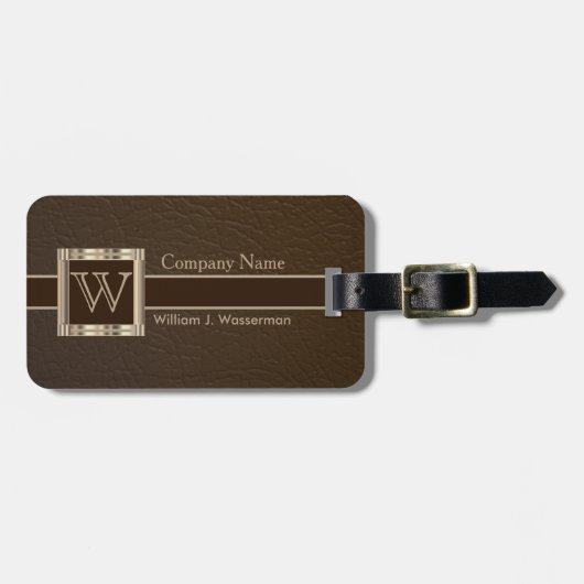 Upscale Monogram Chocolade Leather Bagagelabel (Voorkant horizontaal)