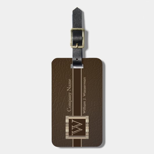 Upscale Monogram Chocolade Leather Bagagelabel (Voorkant verticaal)