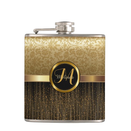 Upscale Monogram Golden Pattern-ontwerp Heupfles (Voorkant)