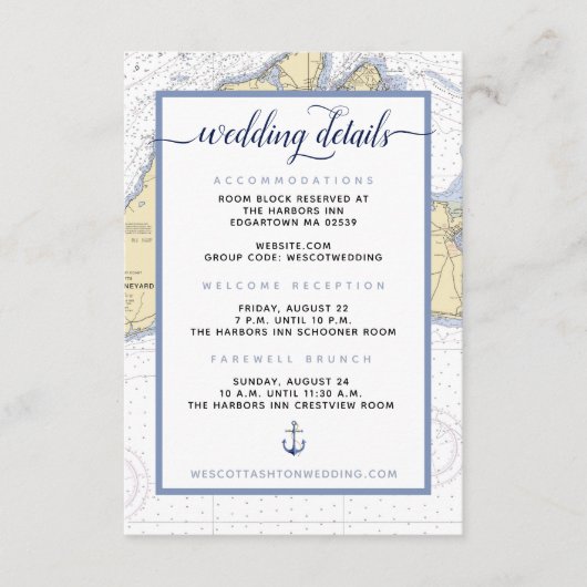 Upscale Nautical Martha's Vineyard Wedding Details Informatiekaartje (Voorkant)