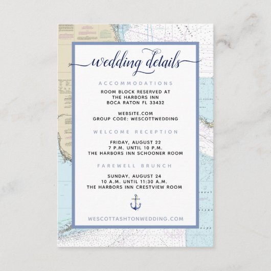 Upscale #Nautical Zuid-Florida #Wedding Details Informatiekaartje (Voorkant)