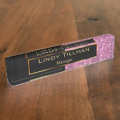 Upscale roze glitter en zwart naambordje (Zijkant)