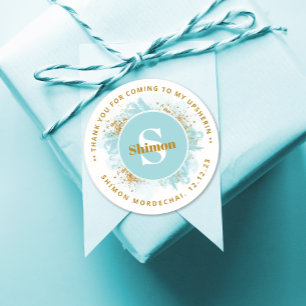 Upsherin Dank u Monogram Waterverf Glitter Ronde Sticker