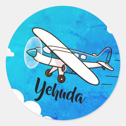Upsherin-sticker van vliegtuig ronde sticker (Voorkant)
