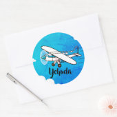 Upsherin-sticker van vliegtuig ronde sticker (Envelop)